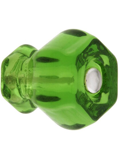 Medium Hexagonal Forest Green Glass Cabinet Knob With Nickel Bolt.